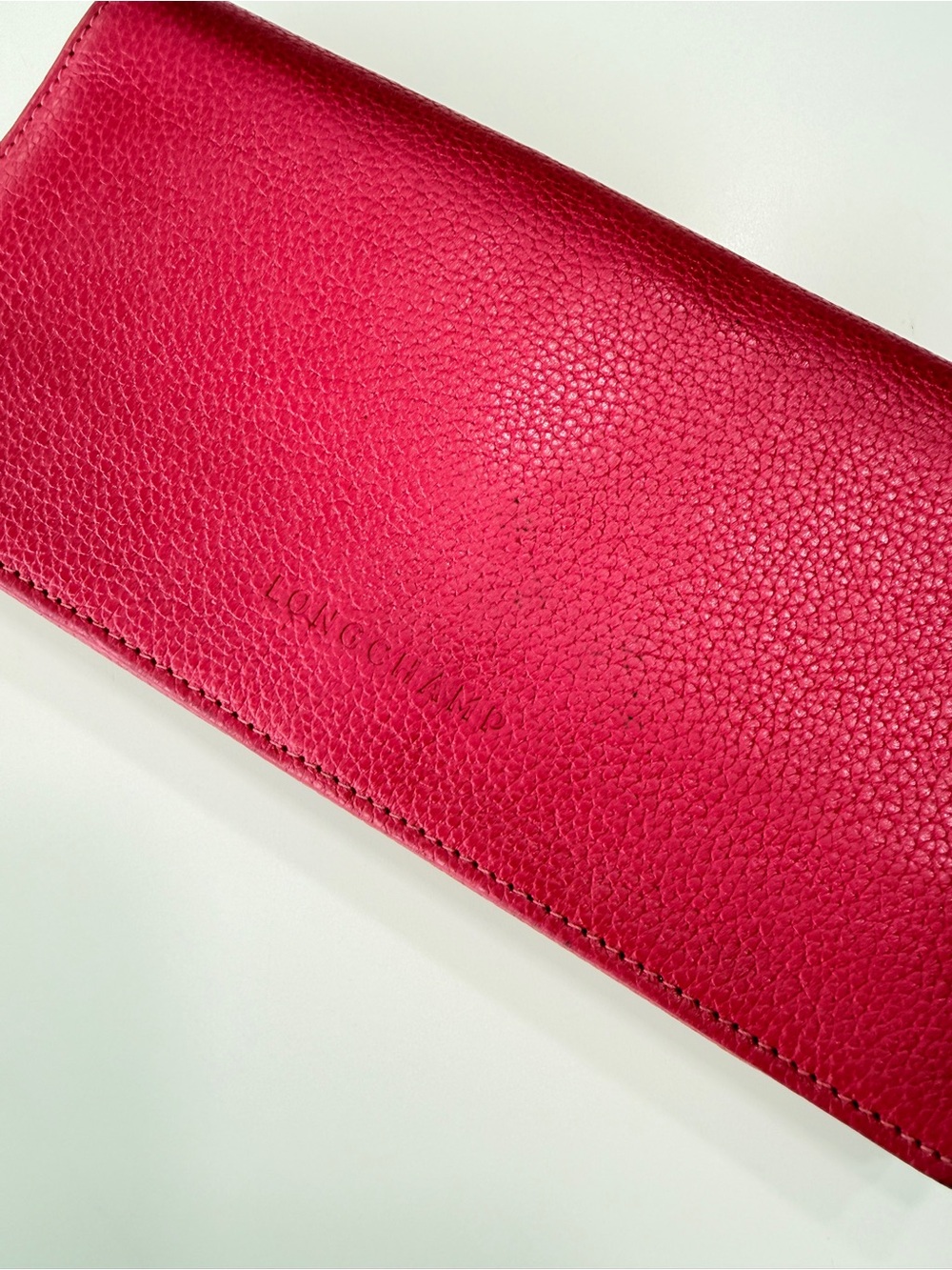 Longchamp Pebbled Leather Bifold Wallet Hot Pink Raspberry